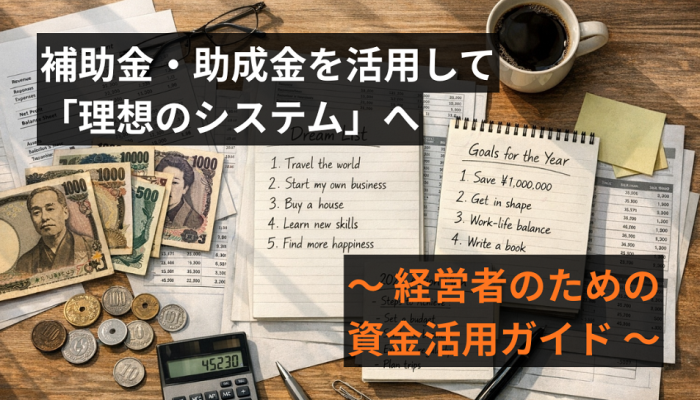 補助金・助成金を活用して「理想のシステム」への一歩を踏み出す —— 経営者のための資金活用ガイドのイメージ